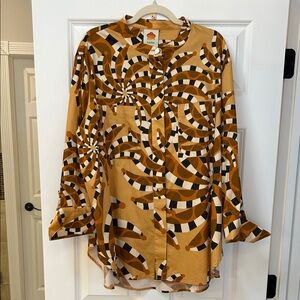 FARM Rio Spiral Pattern Button Down Shirt - Brown and Tan